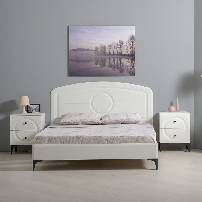 Валенсия Спальня 11.36.01 Кровать + ортопед + две 13.291 Тумбы, ЛДСП белый шагрень/МДФ белый шагрень