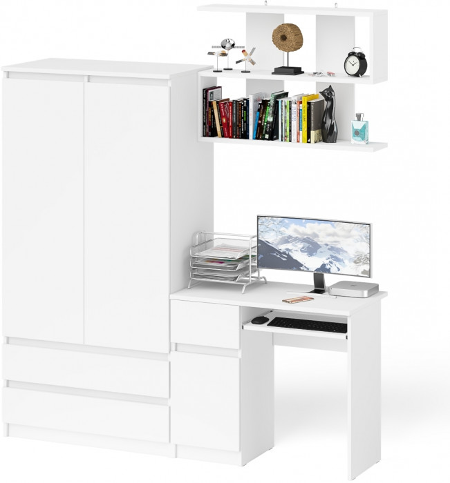 Мори компьютерный стол МС-1 левый + Шкаф МШ900.1 + Полка 900, белый