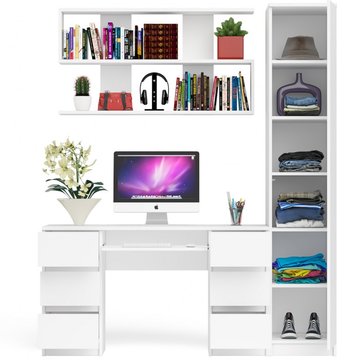 Мори компьютерный стол МС-2 + Пенал МШ400.1 + Полка 1200, белый