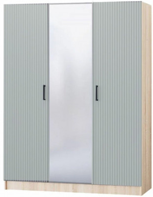 Карина-6 МДФ Шкаф 3 дверный с зеркалом (Фисташка, Дуб Сонома)