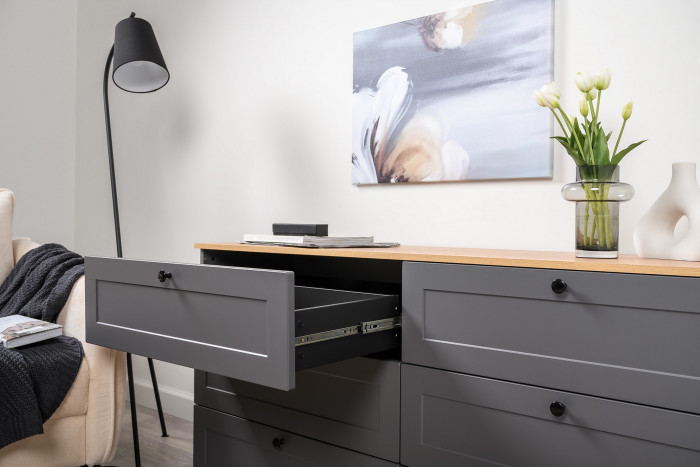 Остин 11.53 Кровать + ортопед + 16.240 Комод, серый графит/дуб крафт золотой