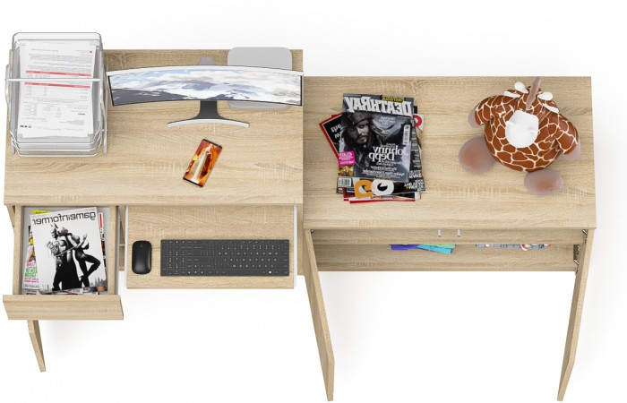 Мори Стол компьютерный МС-1 левый + Тумба МА900.1, цвет дуб сонома, ШхГхВ 180,4х50,4х76,6 см., выдвижной ящик слева, НЕ универсальная сборка