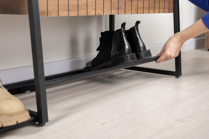 Гранд 15.124N Прихожая, цвет дуб крафт табачный/искуственная кожа чёрная, ШхГхВ 116х38,6х203,4 см., универс. сборка, съёмные решётки для обуви, ящик