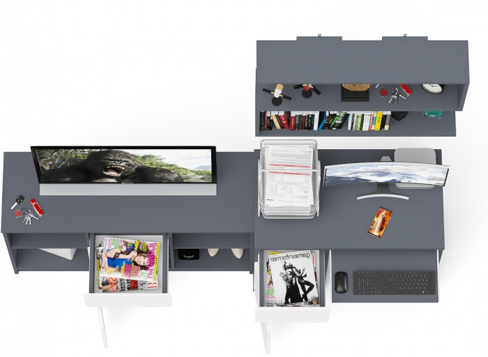 Мори Стол компьютерный МС-1 левый + Тумба МТВ1204.1 + Полка 900, цвет графит/белый, ШхГхВ 210,4х50х209,6 см., НЕ универсальная сборка