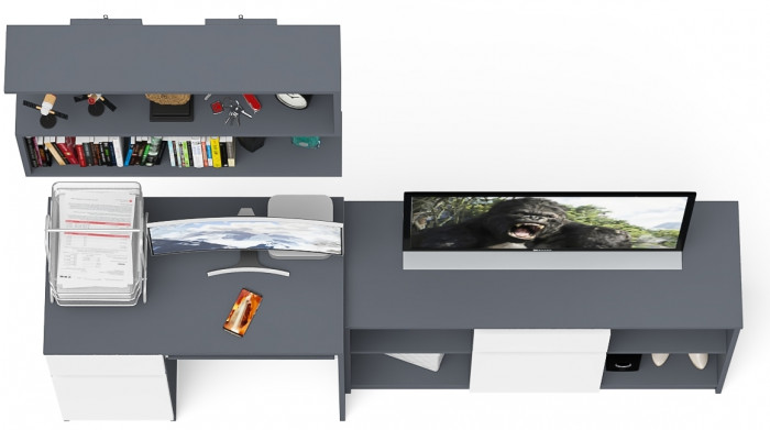 Мори Стол компьютерный МС-1 левый + Тумба МТВ1204.1 + Полка 900, цвет графит/белый, ШхГхВ 210,4х50х209,6 см., НЕ универсальная сборка