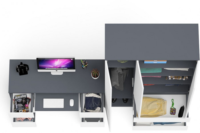 Мори Стол компьютерный МС-2 + Шкаф МШ1200.1, цвет графит/белый, ШхГхВ 255,8х50,4х209,6 см., универсальная сборка