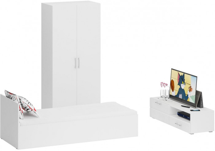 Спальня Стандарт 3-0800, белый/фасады ТВ тумбы МДФ белый глянец