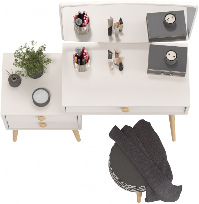 Афина Спальня 4-25901М1к.с. Трюмо + Банкетка 6-5132ТКчёр Юна, кашемир серый/ткань чёрная