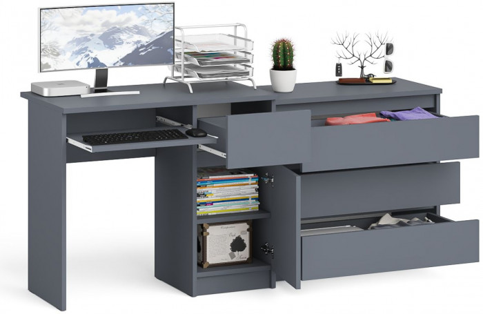 Мори компьютерный стол МС-1 правый + Комод МК800.1, графит