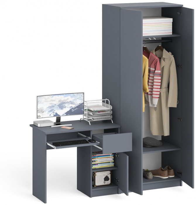 Мори компьютерный стол МС-1 правый + Шкаф МШ800.1, графит