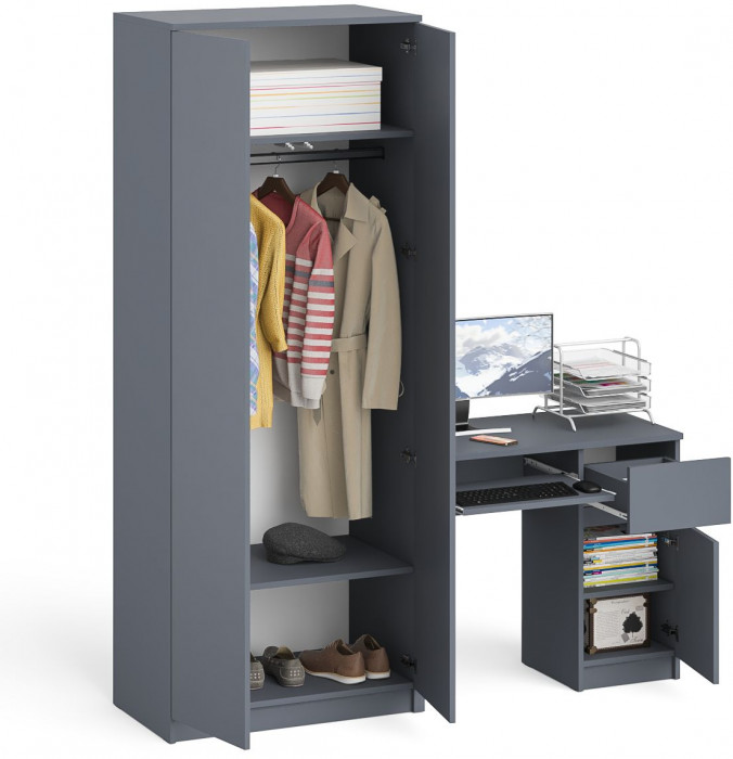 Мори компьютерный стол МС-1 правый + Шкаф МШ800.1, графит