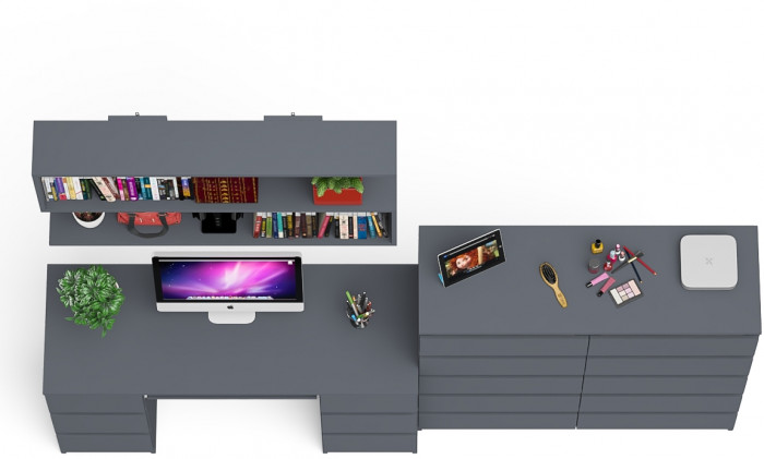 Мори компьютерный стол МС-2 + Комод МК1200.10 + Полка 1200, графит