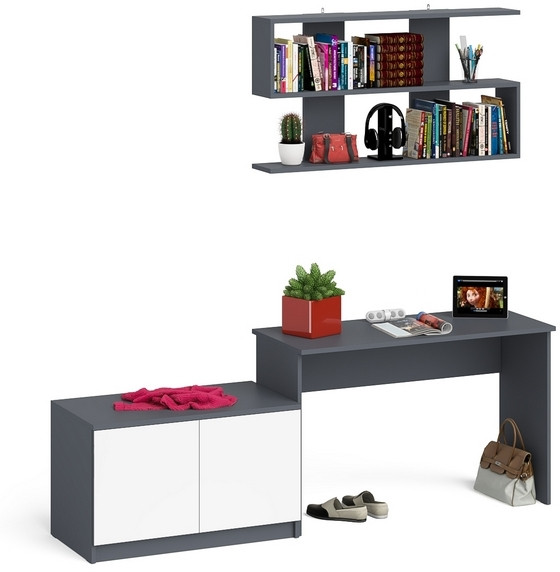 Мори письменный стол МСП1200.1 + Тумба МА900.1 + Полка 1200, графит/белый