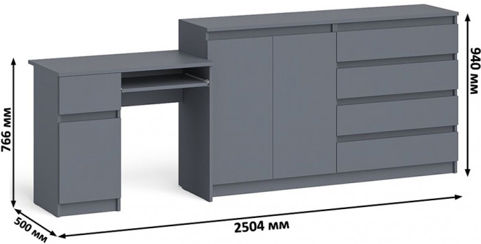 Мори компьютерный стол МС-1 левый + Комод МК1600.1, графит