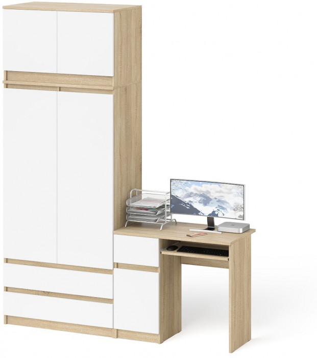 Мори компьютерный стол МС-1 левый + Шкаф МШ900.1 + Антресоль МА900.1, дуб сонома/белый