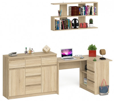 Мори компьютерный стол МС-16 правый + Комод МК1200.4 + Полка 1200, дуб сонома