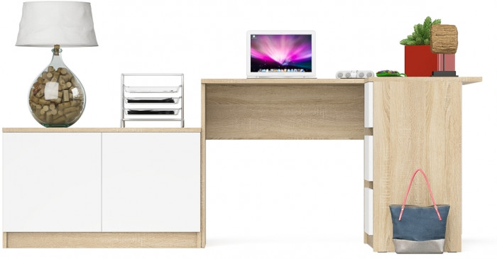 Мори компьютерный стол МС-16 правый + Тумба МА900.1, дуб сонома/белый