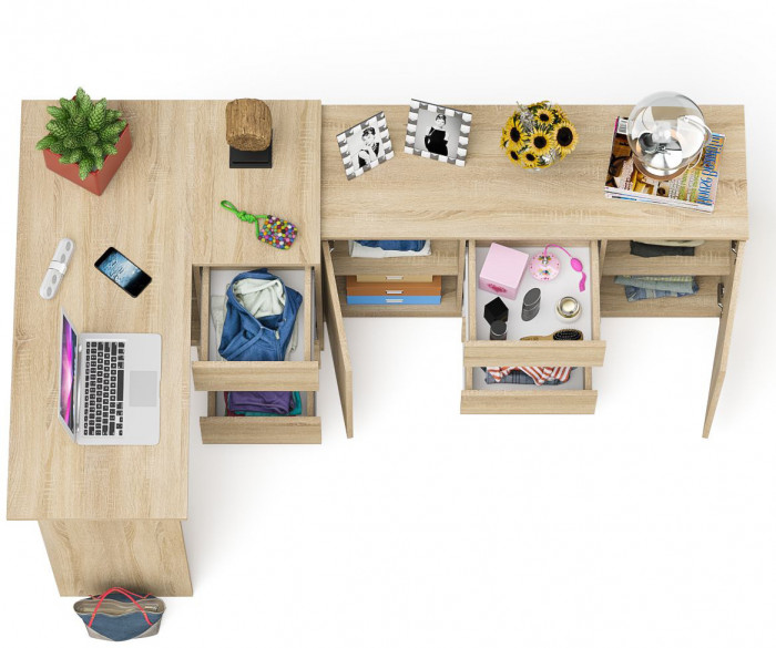 Мори Стол компьютерный МС-16 правый + Комод МК1200.3, цвет дуб сонома, ШхГхВ 244,8х84,9х76,6 см., выдвижные ящики справа, НЕ универсальная сборка
