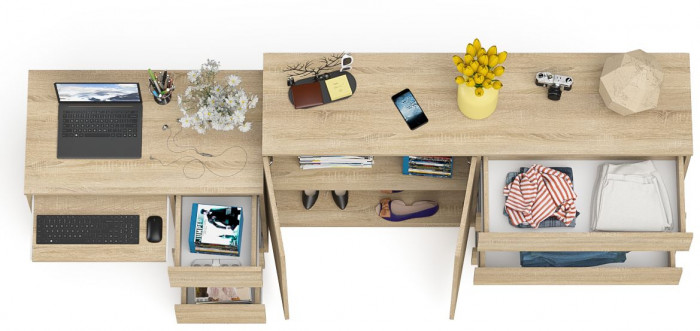 Мори Стол компьютерный МС-6 правый + Комод МК1600.1, цвет дуб сонома, ШхГхВ 250,4х50х94 см., выдвижные ящики справа, НЕ универсальная сборка