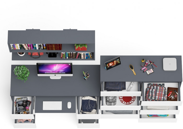 Мори компьютерный стол МС-2 + Комод МК1200.10 + Полка 1200, графит/белый