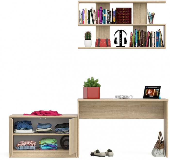 Мори письменный стол МСП1200.1 + Тумба МА900.1 + Полка 1200, дуб сонома