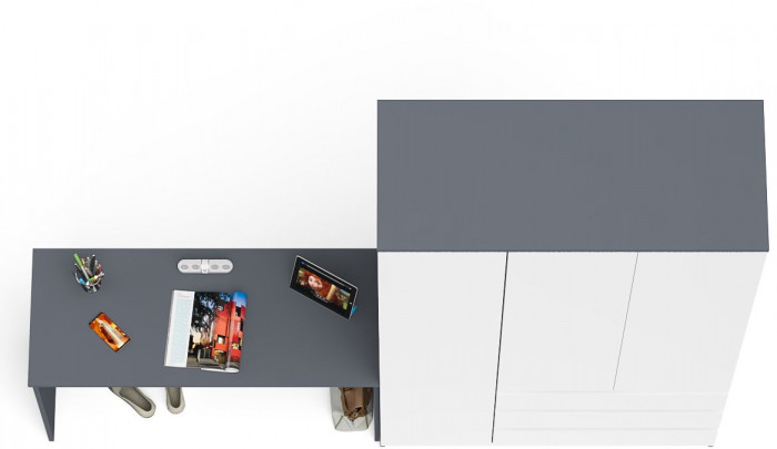 Мори Стол письменный МСП1200.1 + Шкаф МШ1200.1, цвет графит/белый, ШхГхВ 240,8х50,4х209,6 см., универсальная сборка