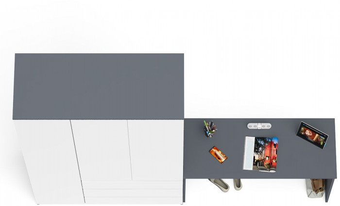 Мори Стол письменный МСП1200.1 + Шкаф МШ1200.1, цвет графит/белый, ШхГхВ 240,8х50,4х209,6 см., универсальная сборка