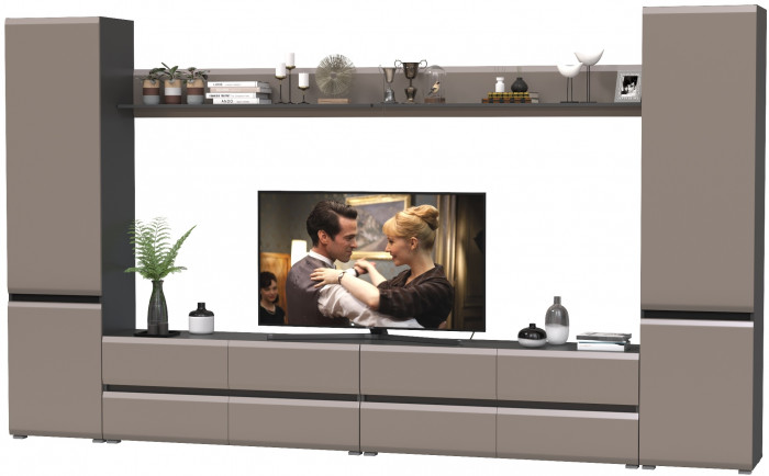 Сидней Комплектация № 101, цвет корпус: антрацит/фасады: МДФ веллюто капучино, ШхГхВ 359,8х41,3х205,2 см., универсальная сборка