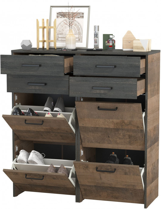 Трувор 13.241.06 Тумба для обуви + 13.241.06 Тумба для обуви, цвет дуб гранж песочный/интра, ШхГхВ 100х37х106,9 см.