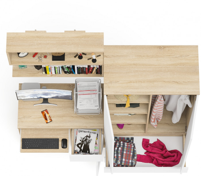 Мори компьютерный стол МС-1 правый + Шкаф МШ900.1 + Полка 900, дуб сонома/белый