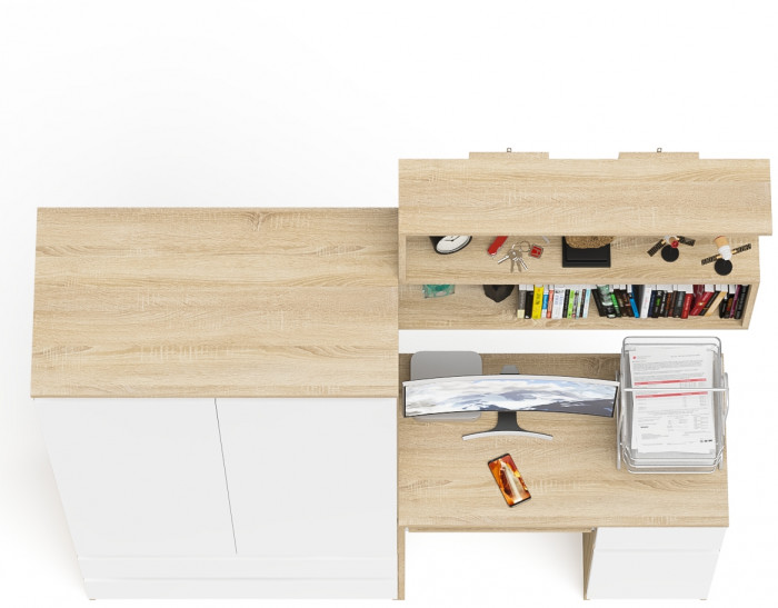Мори компьютерный стол МС-1 правый + Шкаф МШ900.1 + Полка 900, дуб сонома/белый
