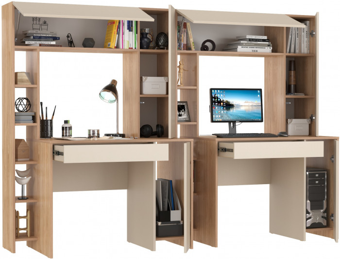 компьютерный стол Комфорт 12.71 + компьютерный стол Комфорт 12.71, гикори рокфорд натуральный/сатин