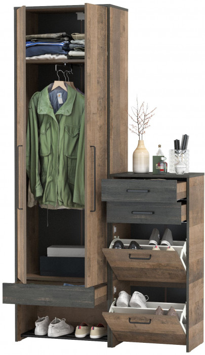 Трувор 13.328.02 Шкаф для одежды + 13.241.06 Тумба для обуви, дуб гранж песочный/интра