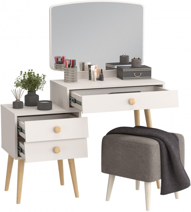 Афина Спальня 4-25901М1к.с. Трюмо + Банкетка 6-5133ТКВсерый Куби, кашемир серый/ткань серая