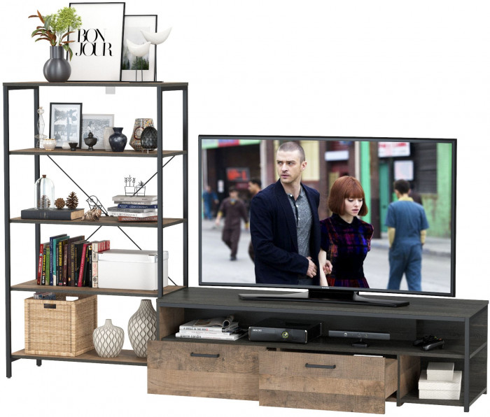 Трувор 13.70 Тумба под ТВ + 13.151.01 Стеллаж, дуб гранж песочный/интра