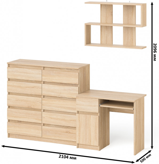 Мори компьютерный стол МС-1 левый + Комод МК1200.10 + Полка 900, дуб сонома