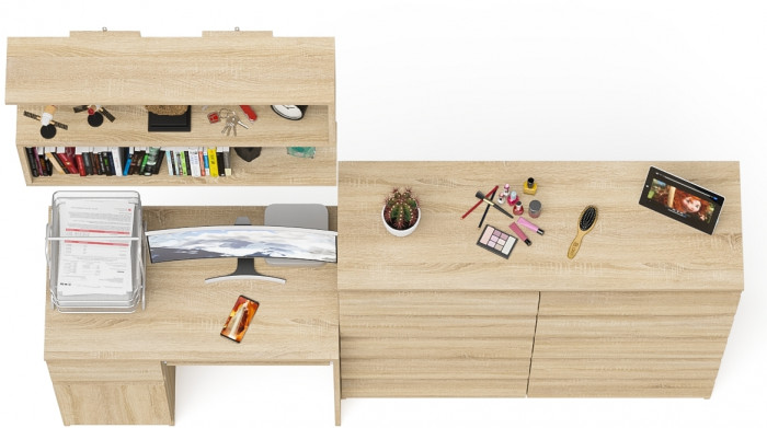 Мори компьютерный стол МС-1 левый + Комод МК1200.10 + Полка 900, дуб сонома