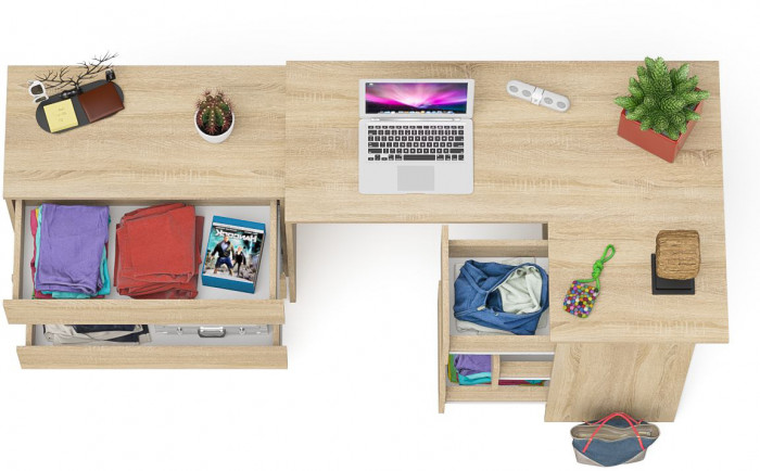 Мори компьютерный стол МС-16 правый + Комод МК800.1, дуб сонома