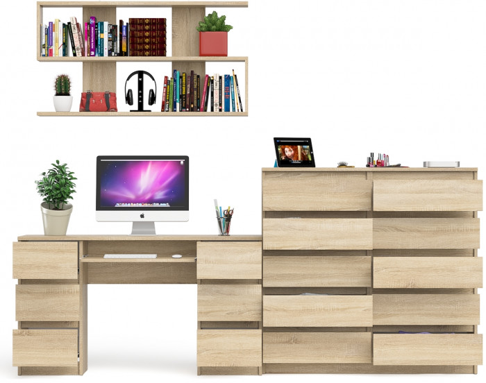 Мори компьютерный стол МС-2 + Комод МК1200.10 + Полка 1200, дуб сонома