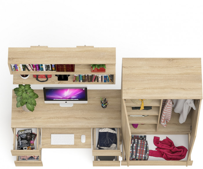 Мори компьютерный стол МС-2 + Шкаф МШ900.1 + Полка 1200, дуб сонома