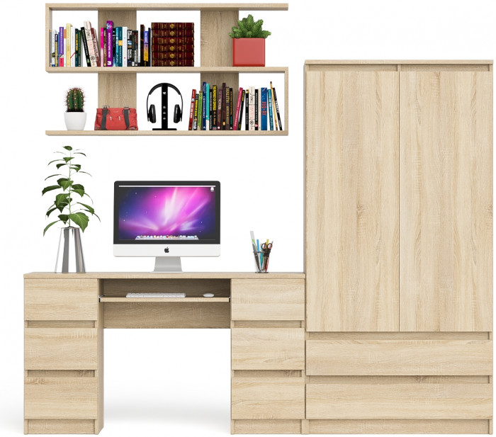 Мори компьютерный стол МС-2 + Шкаф МШ900.1 + Полка 1200, дуб сонома