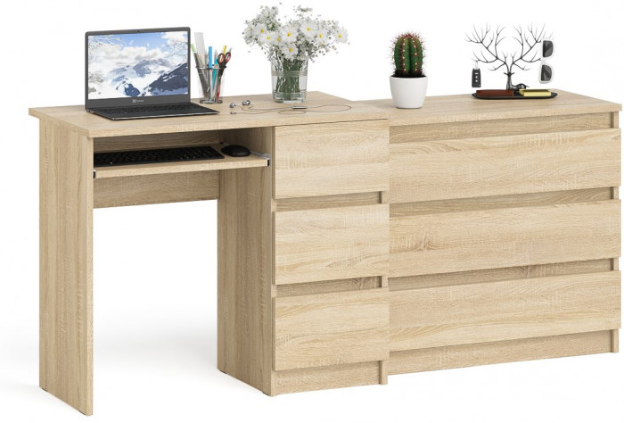 Мори компьютерный стол МС-6 правый + Комод МК800.1, дуб сонома