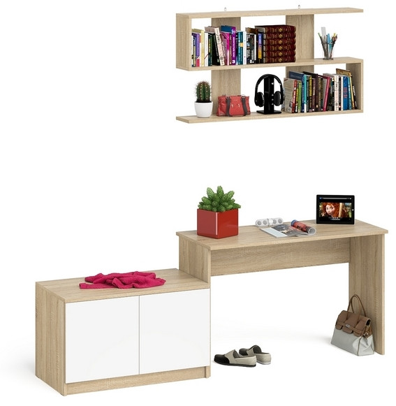 Мори письменный стол МСП1200.1 + Тумба МА900.1 + Полка 1200, дуб сонома/белый