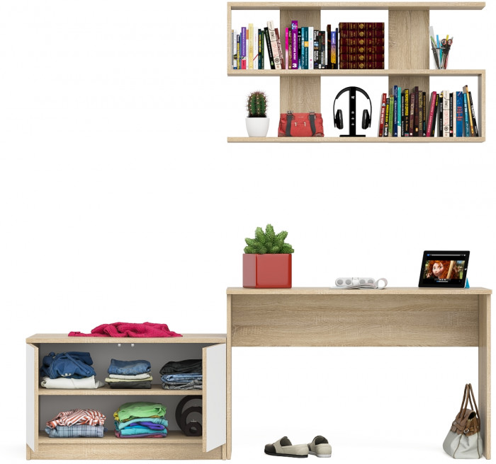 Мори письменный стол МСП1200.1 + Тумба МА900.1 + Полка 1200, дуб сонома/белый