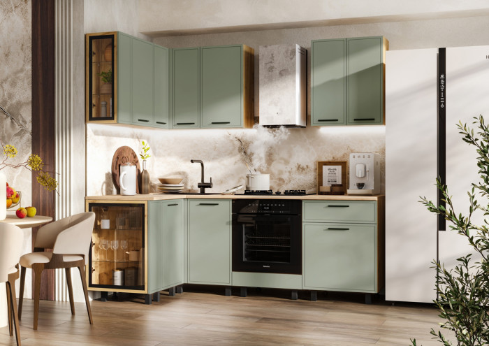 Модульная кухня Бьянка 1,2х2,2м, Крафт золотой/Олива софт