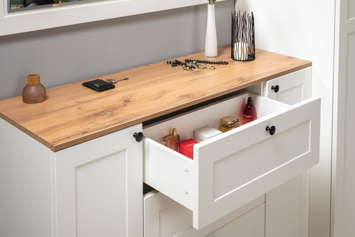 Остин Прихожая 53, цвет белый шагрень/дуб крафт золотой, ШхГхВ 280х54,3х229,6 см., универсальная сборка