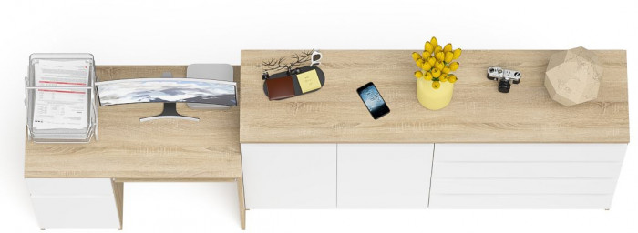 Мори компьютерный стол МС-1 левый + Комод МК1600.1, дуб сонома/белый