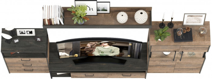 Трувор Гостиная 065, цвет дуб гранж песочный/интра, ШхГхВ 301,6х45,4х195 см., универсальная сборка