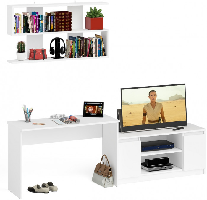 Мори письменный стол МСП1200.1 + Тумба МТВ1200.1 + Полка 1200, белый