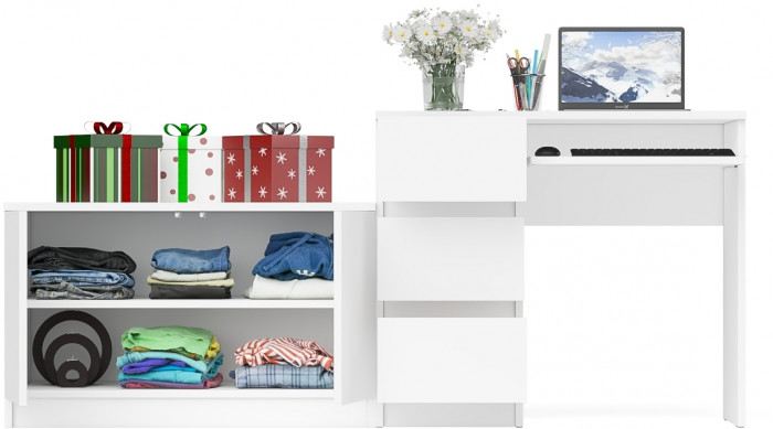 Мори Стол компьютерный МС-6 левый + Тумба МА900.1, цвет белый, ШхГхВ 180,4х50,4х76,6 см., выдвижные ящики слева, НЕ универсальная сборка